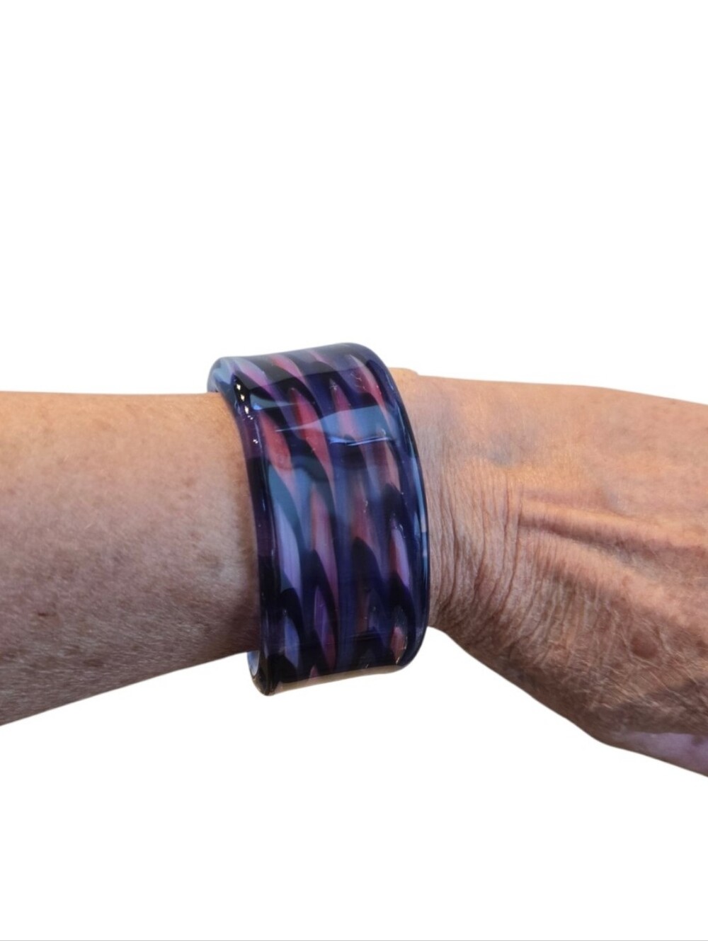 Handblown Blue Multicolor Glass Cuff Bracelet - Picture 2 of 6